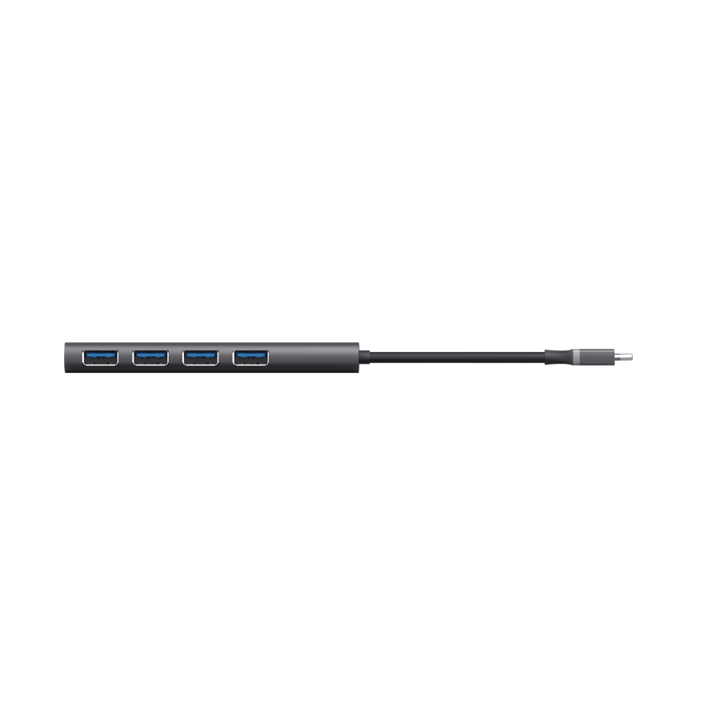 HUB USB Trust Halyx, USB-C la 4 x USB-A 3.2 Gen 1, dimensiune cablu 10cm, din aluminiu, argintiu