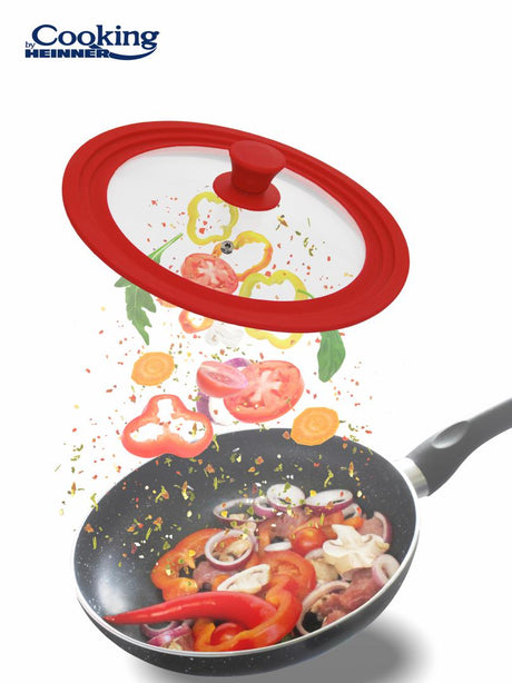 CAPAC STICLA CU MARGINE DIN SILICON AJUSTABILA PE 3 DIMENSIUNI 28/30/32 CM, ROSU, COOKING BY HEINNER