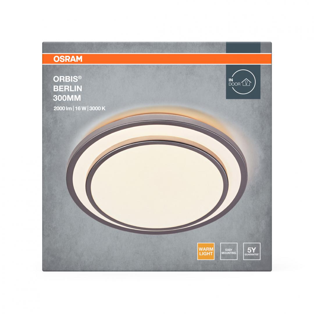Plafoniera LED OSRAM Orbis Berlin 300, 16W, 2000 lm, lumina calda(3000K), IP20, Ø30cm, metal/plastic, Argintiu