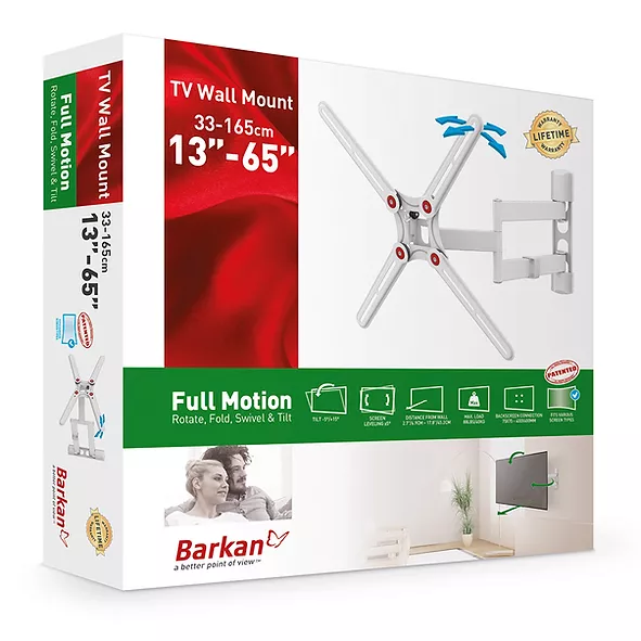Suport TV de perete, Barkan 3400W.W, Fix, 29"- 65", VESA 400 x 400 mm, suporta pana la 40kg, alb