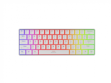 Tastatura gaming mecanica wireless Genesis Thor 660 G2 60%, iluminare RGB, switch Linear, switch model Gateron Red, numar taste 61, 13 butoane multimedia, lungime cablu 1.5m, dimensiuni 293 x 102 x 39 mm, alb