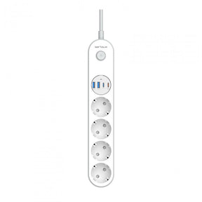 Prelungitor cu protectie Serioux SRXP-PS44W, 4 prize schuko, Tensiune intrare: 100-240V, 50-60Hz, Tensiune ieşire (total): 2500W-10A, 4 porturi USB (auto max), USB-C1-20W si USB-C2/A1/A2-12W, Amperaj port USB (max): 3.4A, Funcţie auto ID