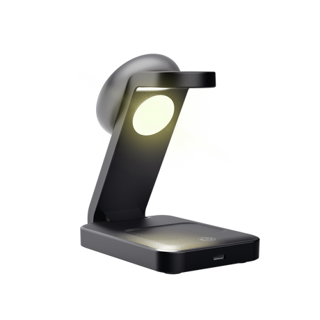 Stand de incarcare 3-in-1 Trust Viro, putere intrare 20W, interfata USB- C, compatibil cu produsele din brandul Apple: iPhone (12 si modele mai noi), Airpods si Apple Watch, negru