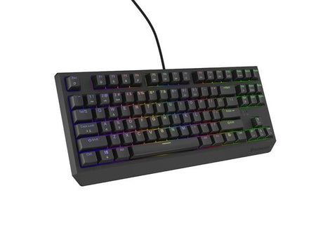 Tastatura gaming mecanica cu fir Genesis Thor 230 TKL, iluminare RGB, switch Linear, switch model Outemu Brown, numar taste 87, 11 butoane multimedia, lungime cablu 1.6m, dimensiuni 363 x 155 x 39 mm, negru
