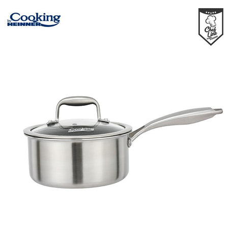 CASEROLA INOX+CAPAC STICLA IN 3 STRATURI 18X9 CM, 2 L, TITANIUM3, COOKING BY HEINNER
