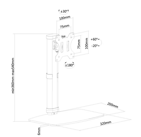 Suport monitor de birou Neomounts by Newstar 10"-30", 6kg, 100x100 mm VESA