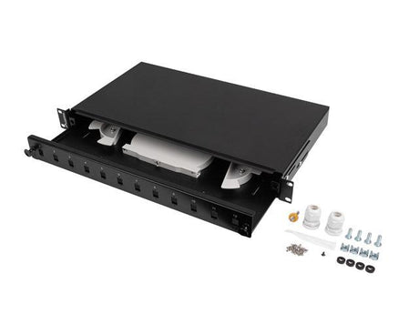 Patch panel fibră rack 19" 1U  12x SC simplex / 12x LC duplex, negru + accesorii