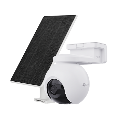 CAMERA PT EZVIZ CU PANOU SOLAR EB8 4G 4K KIT, Senzor CMOS de scanare progresivă de 1/2.8" de 8 MP, Lentila superioară: 4mm@ F1.2 Diagonal angle: 104°, Horizontal angle: 83° Vertical angle:44, IR 35M, Unghiul PT: Pan: 340°, Tilt: 75°, Înclinare: 90° Compresie: H.265 / H.264, Conectivitate
