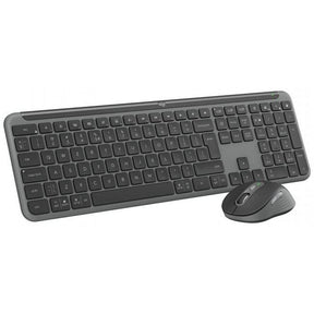 Kit wireless Logitech MK950 Signature Slim Combo, rezolutie mouse 4000 dpi, baterii mouse 1x AA (inclusa), tastatura wireless 2.4 GHz, baterii 2 x AA (incluse), gri