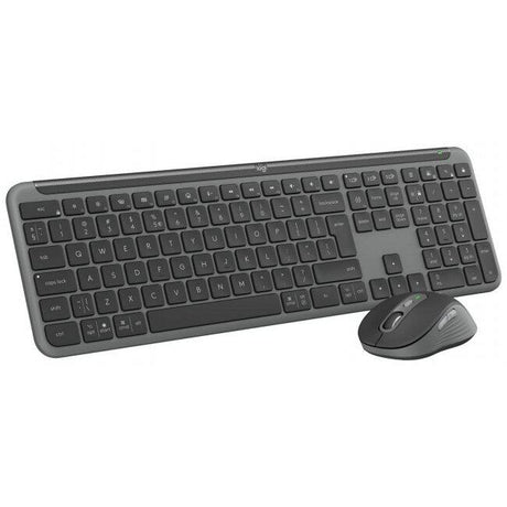 Kit wireless Logitech MK950 Signature Slim Combo, rezolutie mouse 4000 dpi, baterii mouse 1x AA (inclusa), tastatura wireless 2.4 GHz, baterii 2 x AA (incluse), gri