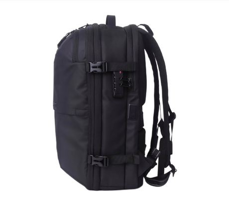 Lemontti Rucsac Smart Premium cu Vacuum si pompa vid 5 capete inclusa, 30-60L pentru cabina avion, impermeabil, doua mufe incarcare USB: USB-A si Type-C, extensie suplimentara, sistem antifurt, Negru