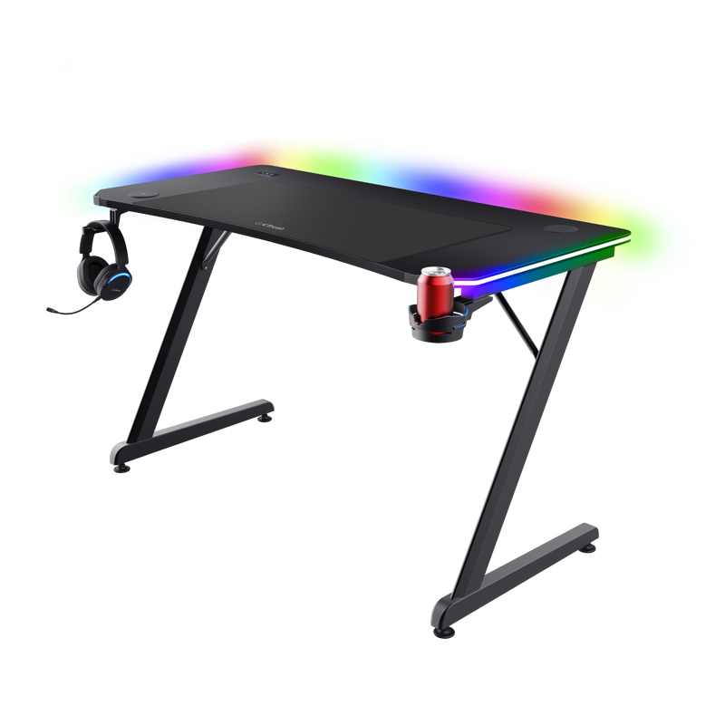 Masa gaming Trust GXT 710 Luminus Pro, iluminare RGB, greutate maxima suportata 150 kg, negru
