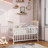 Patut din lemn bebe, +0 luni, 120x60 cm,  culoare alb, laterala culisanta, reglabil pe 3 nivele de inaltime, U-Grow