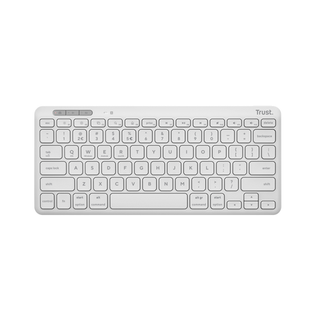 Tastatura Trust Lyra Wireless, conexiune USB-A, USB-C 1.1, distanta acoperire wireless 10m, 1x AAA baterie, compatibila cu laptop, pc, Bluetooth devices, tableta, alba
