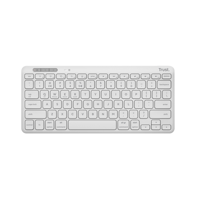 Tastatura Trust Lyra Wireless, conexiune USB-A, USB-C 1.1, distanta acoperire wireless 10m, 1x AAA baterie, compatibila cu laptop, pc, Bluetooth devices, tableta, alba
