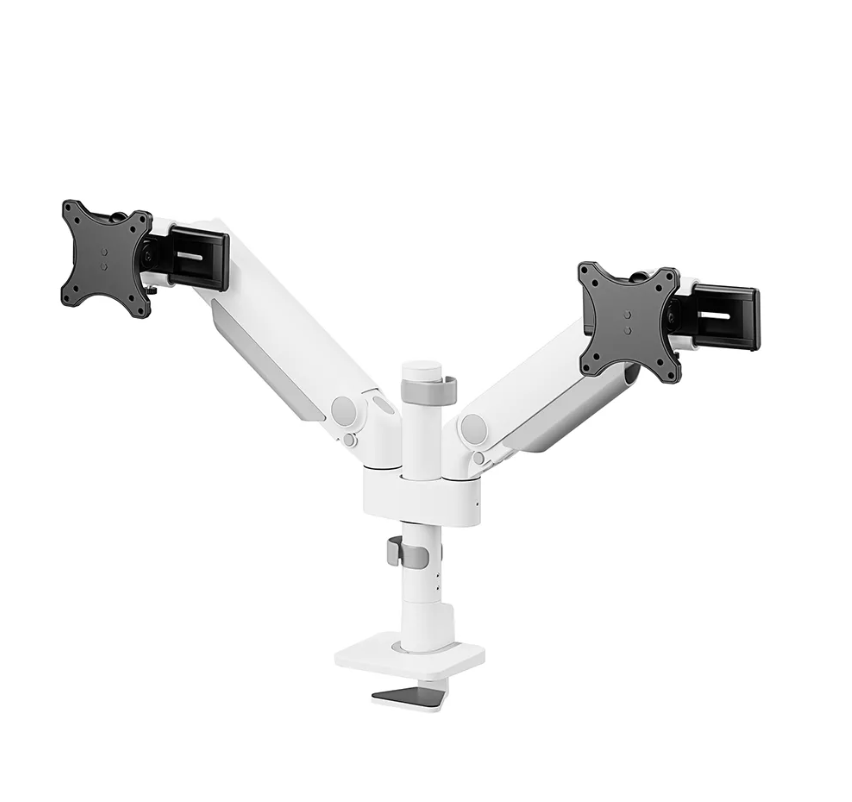 Brat dublu monitor Neomounts DS65S-950WH2; pentru display-uri cu diagonale 24"-34", sistem de prindere VESA 75x75~100x100, greutate maxima suportata 11 - per ecrankg, full motion, tilt +70°, swivel 90°, rotate 90°; gas spring; culoare alb. Garantie 5 ani