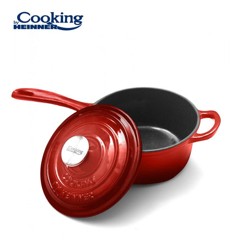 CASEROLA FONTA EMAILATA + CAPAC 19 X 9 CM, 1.8 L, RED LINE, COOKING BY HEINNER