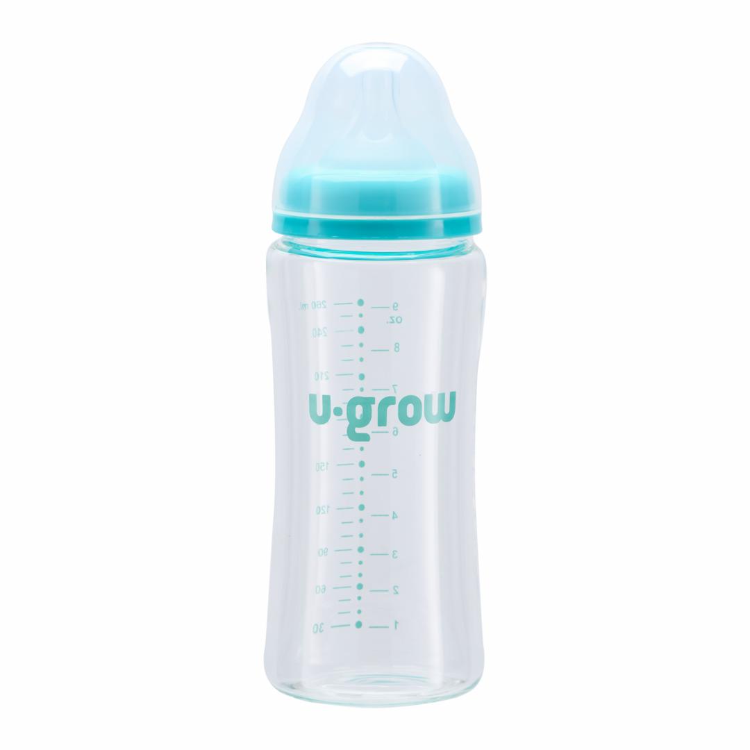 Biberon de sticla 260 ml+2 tetine extra, U-Grow