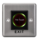 Buton de iesire cu infrarosu, incastrabil, ND-EB15-2;Iesire contact:NO/NC; Icon: No Touch; LED stare Bi-color: albastru- verde; Distanta actionare: 5-15cm; Dimensiuni: (L x W x H)86 x 86 x 25mm;