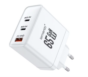 Lemontti Incarcator Retea GaN 2x Type-C si 1x USB-A, 65W, Fast Charge, EU Plug, Alb