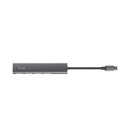 HUB USB Trust Halyx, USB-C la 4 x USB-A 3.2 Gen 1, dimensiune cablu 10cm, din aluminiu, argintiu