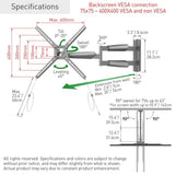 Suport TV perete pentru exterior Barkan 4move OD XLong, pentru display-uri cu diagonala 13"-65", suporta pana la 36kg, cu reglare in 4 axe, VESA 75x75 - 400x400, gri