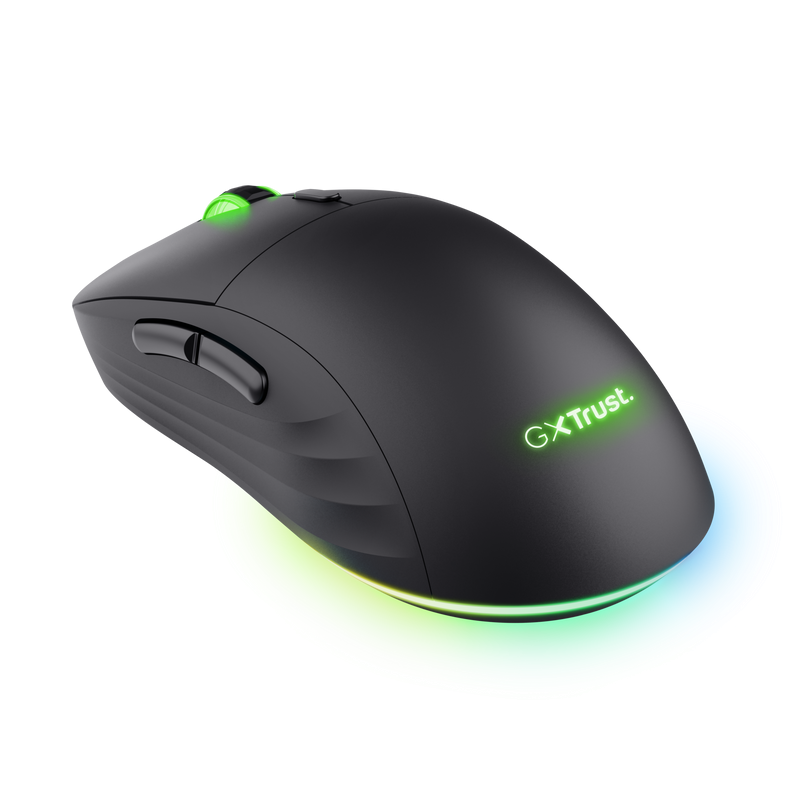 Mouse wireless Trust GXT 927 Redex+, rezolutie maxima 25600 DPI, senzor PAW3370, polling rate 125/250/500/1000Hz, iluminare full RGB, negru