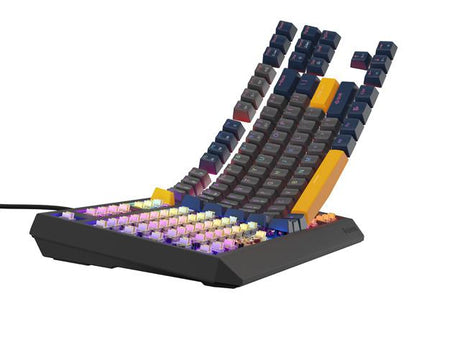 Tastatura gaming mecanica cu fir Genesis Thor 230 TKL, iluminare RGB, switch Linear, switch model Outemu Panda, numar taste 87, 11 butoane multimedia, lungime cablu 1.6m, dimensiuni 363 x 155 x 39 mm, naval blue