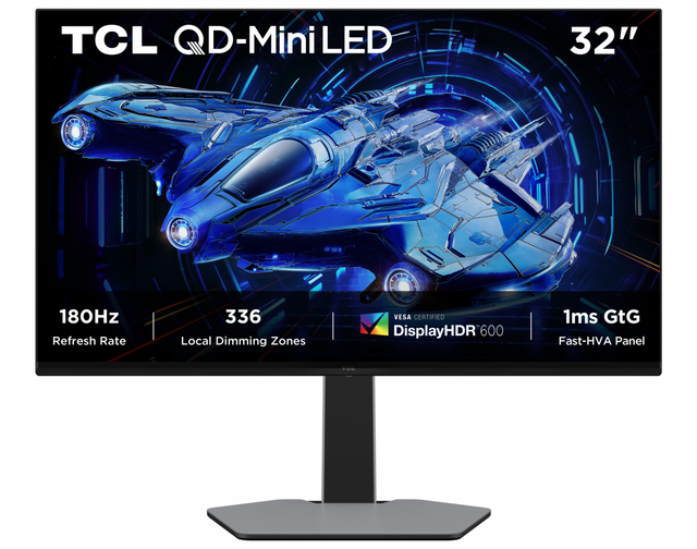 Monitor TCL Gaming QD-Mini LED 32G64 31.5", QHD (2560x1440), Fast-HVA, 180Hz, 1ms GTG, HDR600, Freesync & G-SYNC Compatible, Flicker-Free, Low Blue Light, difuzoare 3Wx2, 2x HDMI 2.1, DisplayPort 1.4, VESA 100x100mm, Pivot, negru