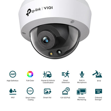 Camera IP Dome TP-Link VIGI C240(2.8MM), 4MP, Lentila 2.8mm, IR+WL 30ml, rezolutie video 2560 × 1440, H.265+/H.265/H.264+/H.264,