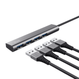 HUB USB Trust Halyx, USB-A la 4 x USB-A 3.2 Gen 1, dimensiune cablu 10cm, din aluminiu, argintiu