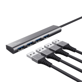 HUB USB Trust Halyx, USB-A la 4 x USB-A 3.2 Gen 1, dimensiune cablu 10cm, din aluminiu, argintiu