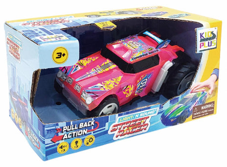 MASINUTA CU LUMINI, SUNETE SI SISTEM PULLBACK RACER, SCARA 1/24, ROZ