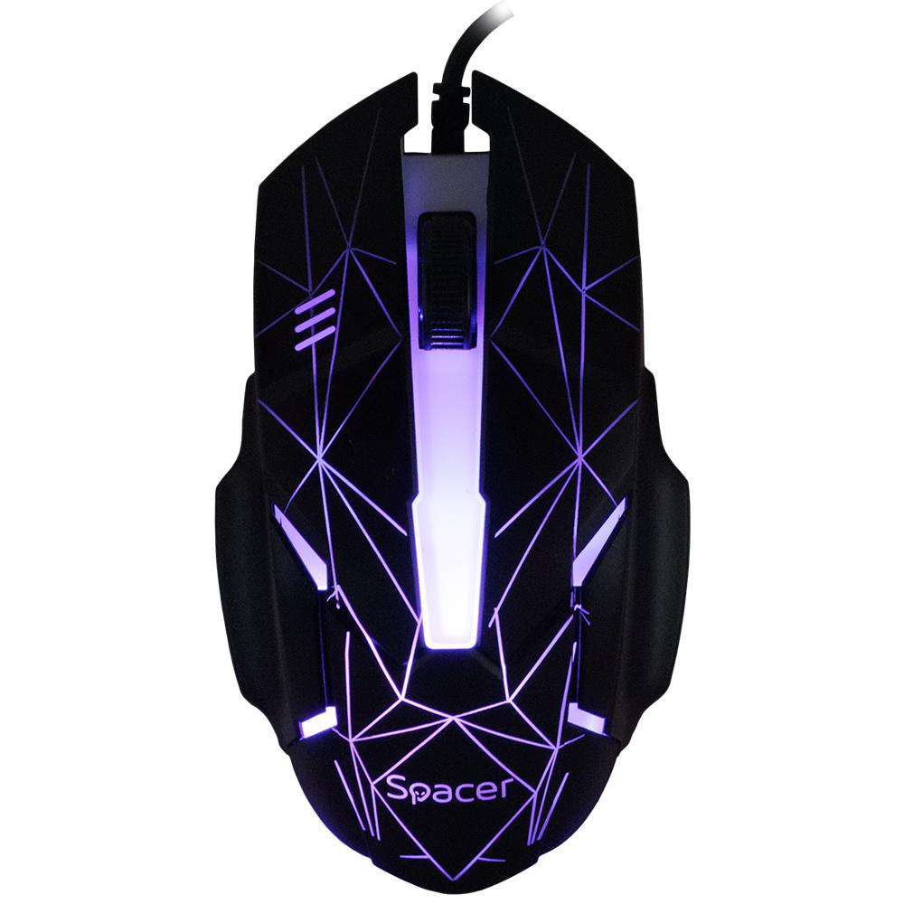 KIT Gaming Tastatura si Mouse Spacer SP-GK-01 cu fir, USB, tastatura RGB rainbow + mouse optic 7 culori, black