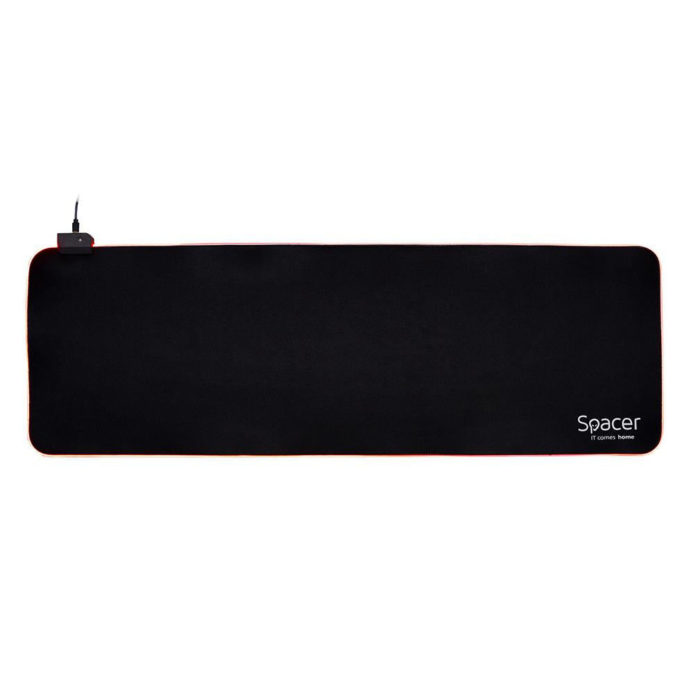 Mousepad Spacer RGB gaming, cauciuc si material textil, 900 x 300 x 3 mm, 1.8 m lungime cablu, 13 moduri de iluminare, statice si dinamice, negru/rgb