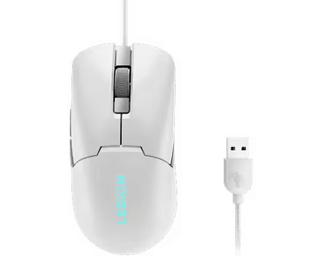 Mouse gaming Lenovo Legion M300s, Iluminare RGB, 8k DPI, Sensor Pixart, Glacier White