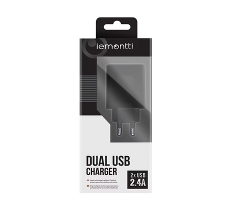 Lemontti Incarcator Retea 2.4A 2 porturi USB-A Negru
