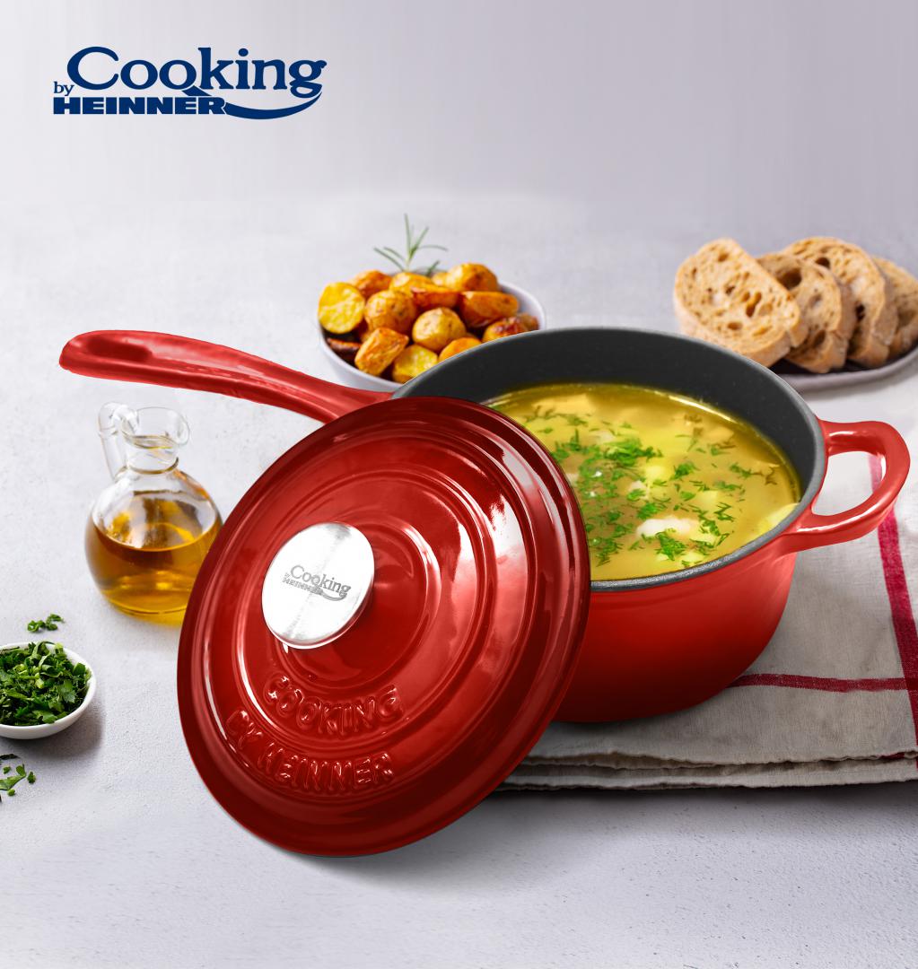 CASEROLA FONTA EMAILATA + CAPAC 19 X 9 CM, 1.8 L, RED LINE, COOKING BY HEINNER