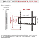Suport TV de perete Barkan fix, compatiblitate ecran 13-65", greutate maxima suportata 50kg, VESA 75x75~400x400, negru