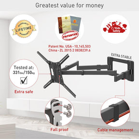 Suport TV plat/curbat de perete cu 2 brate Barkan BM464XL, 13"- 83", Max 50kg, VESA 600x400, negru