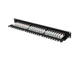 Patch panel 24 porturi 1U 19" Cat.5e UTP cu organizator cabluri, negru