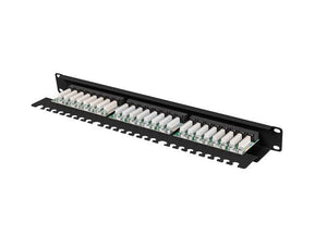 Patch panel 24 porturi 1U 19" Cat.5e UTP cu organizator cabluri, negru