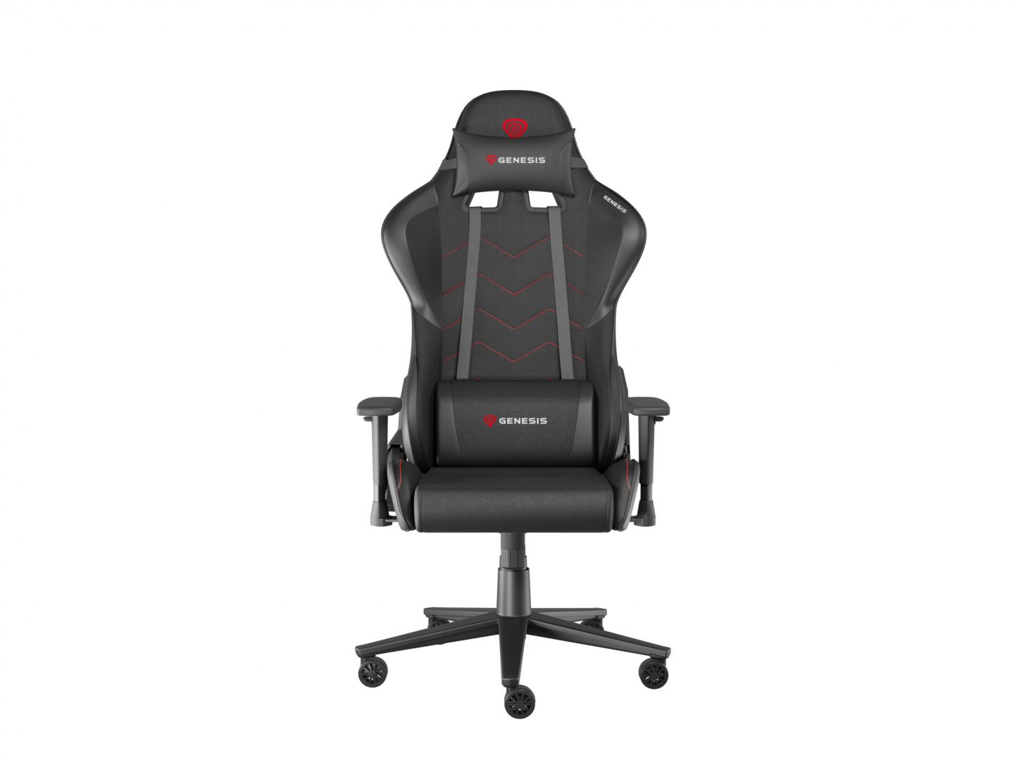 Scaun gaming Genesis Nitro 550 G2, material Synthetic PU + Textil, reglabil pe inaltime, greutate maxima suportata 150 kg, inaltime scaun reglabil 46.5 - 53.5 cm, spatar ajustabil 150°, dimensiuni roti 60mm, negru