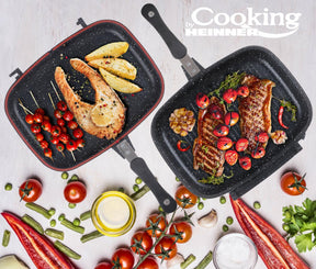 TIGAIE DUBLA DREPTUNGHIULARA TIP GRILL, ALUMINIU, 36x24x7.5 CM,DARK LINE CLASSIC,COOKING  BY HEINNER