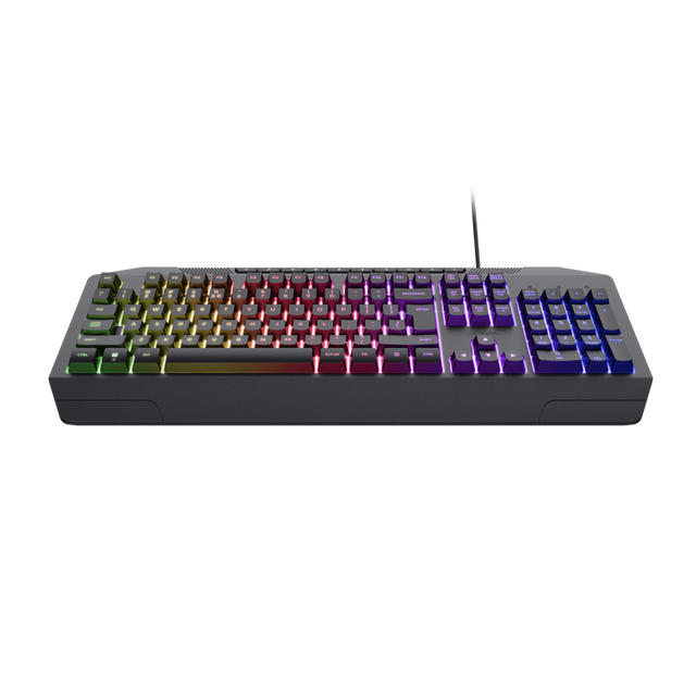 Tastatura Trust cu fir GXT836 Evocs, numar butoane 114, interfata USB 2.0, conector USB-A, iluminare RGB rainbow, negru