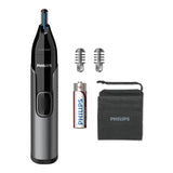 Trimmer pentru nas si urechi PHILIPS NT3650/16, Baterie, Lavabil, Tehnologie Precision Trim, Otel inoxidabil, Pieptene pentru sprancene, Pieptene 5 mm, Gri, L x A x I (mm) 39x83x190