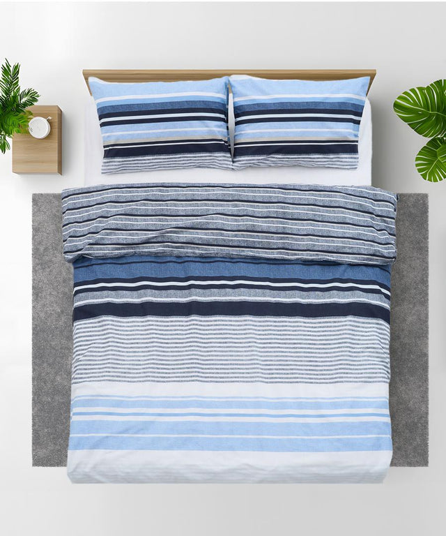Lenjerie dubla,100% bumbac,4 piese, Azul