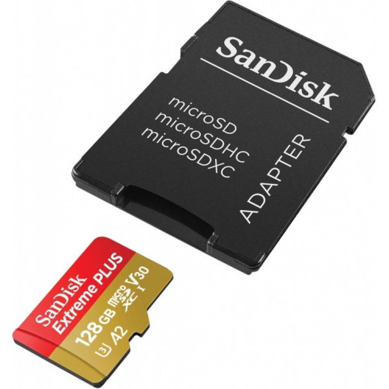 Card de Memorie MicroSDXC SanDisk Extreme PLUS, 128GB, Clasa 10, R/W speed: up to 100MB/s/ 90MB/s, include adaptor SD (pentru telefon)