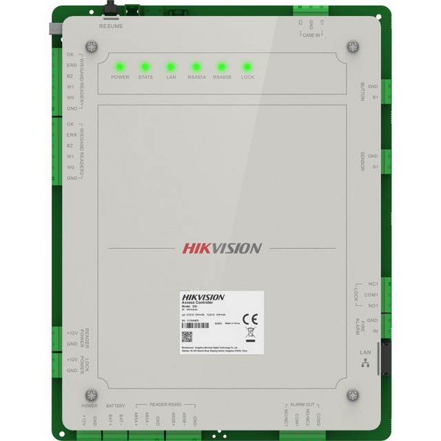Centrala control acces Pro Series Hikvision DS-K2621X(P) pentru 1 usa, bidirectional (2 citittoare); Intrari: 2 alarm input, , Door Contact x 1, Tamper x 1; Iesiri: Alarm x 2, alimentare: 12 ± 15% VDC, temperatura de functionare: -10 °C to 55 °C.