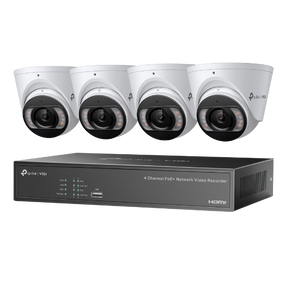 KIT NVR + HDD 2TB POE TP-Link VIGI 4 canale + 4 camere 4MP, Lentila 2.8, IR+WL 30ML Turret, NVR TP-Link VIGI 4 canale, 53W 1004H; 8MP, 1SATA Interface, max 10TB, H.265+; ONVIF,